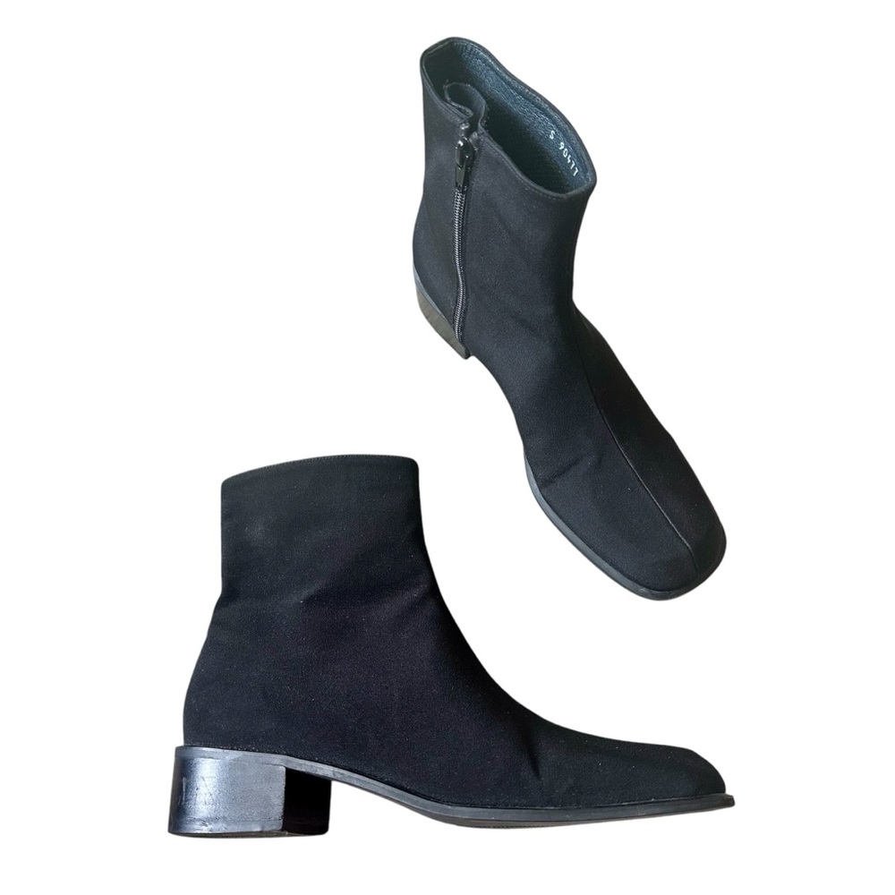 Stuart Weitzman Gore-Tex Nylon Square Toe Side Zip Ankle Boots Black Size 8.5B